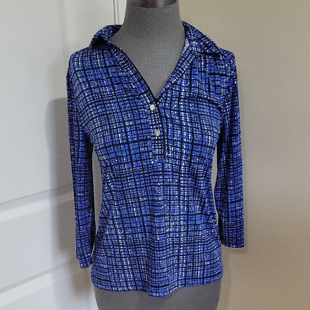 212 Collection Blue and White Plaid Button Down Shirt - Picture 1 of 5